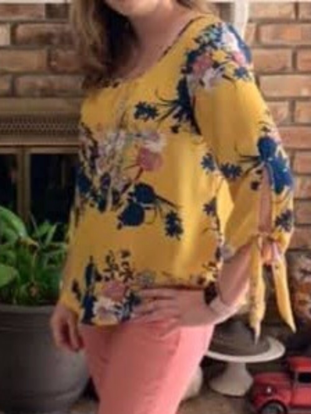 Papermoon Yellow Floral Blouse with Navy Accents